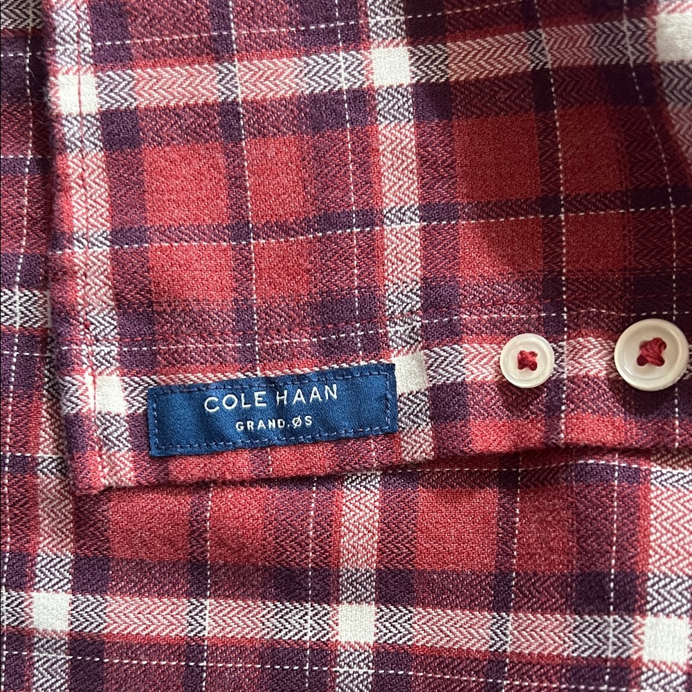 Cole Haan Grand OS Mens XL Plaid Flannel Button Down Shirt Red - Picture 3 of 8